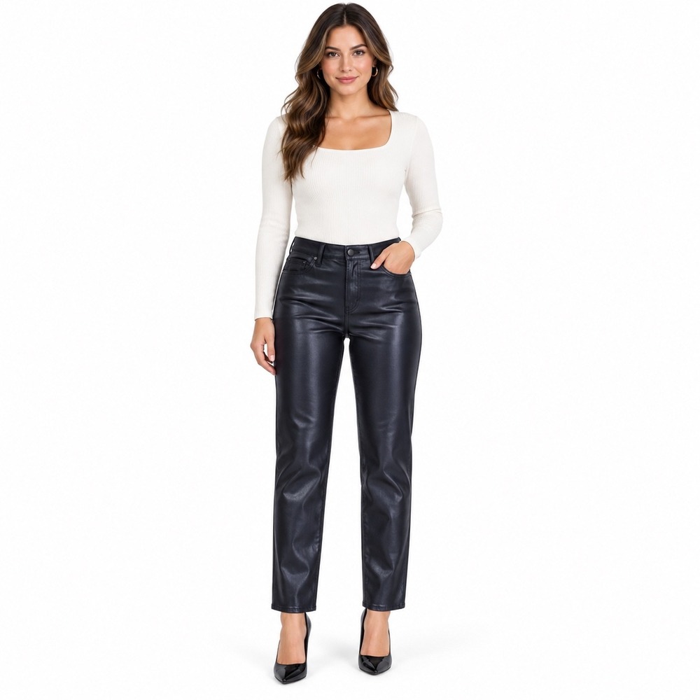 NEW a.n.a High-Rise Straight Coated Black Jeans Size 14 Shiny Denim NWT